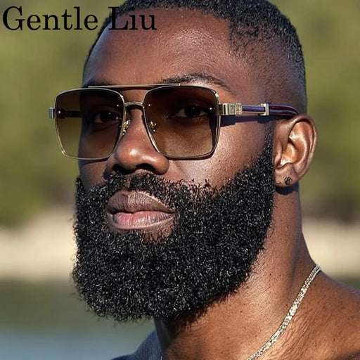 Gafas de sol cuadradas grandes para hombre, marca de lujo 2026, diseñador vintage, gafas de sol de metal para moda masculina, Gafas De Sol