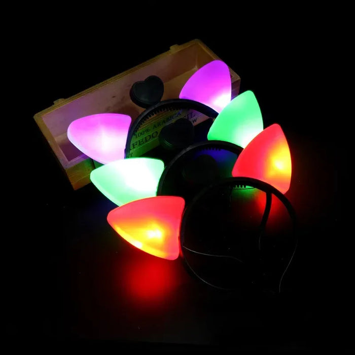 10pcs Adult Kids LED Glow Party Sequin Cat Bunny Crown Flower Headband Halo Light Up Wreath Hairband Birthday Gift Wedding