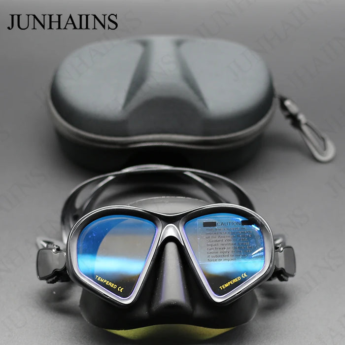 JUNHAIINS Tempered Glass Freediving Mask Snorkeling Set Foldable Snorkel J-Type Diving Mask with Camera Mount