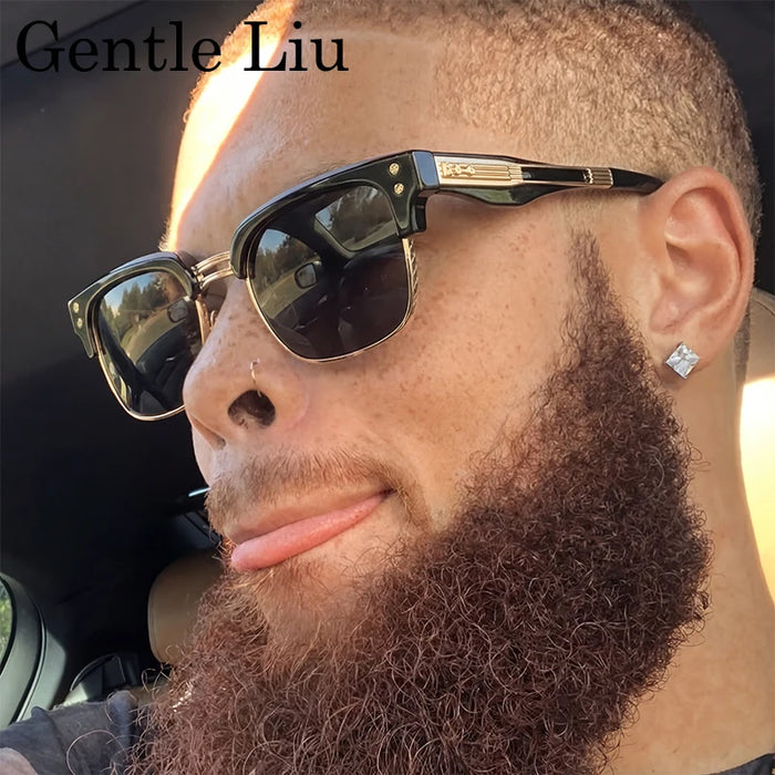 Retro Photochromic Classic Square Punk Sunglasses Men Metal Frame Driving Sun Glasses Male Vintage Luxury Brand Eyewear Shades