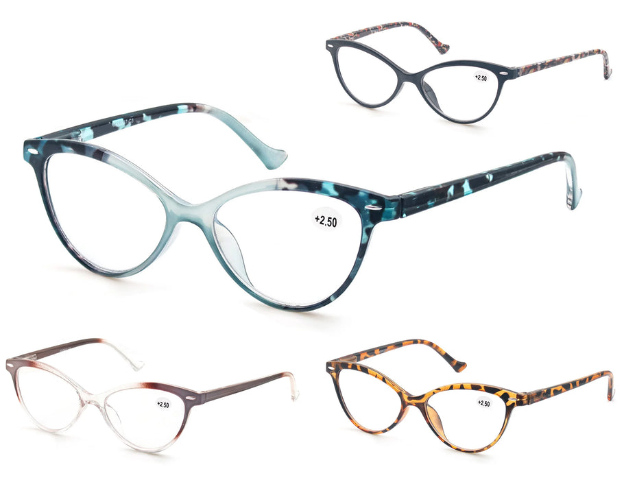 MODFANS Gafas de lectura de ojo de gato para mujer, con bisagra de resorte, ligeras, para presbicia, con dioptrías de +0.5 a +4.0