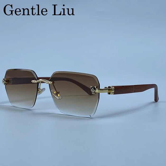 Rimless Square Men Sunglasses 2026 Luxury Polygon Photochromic Sun Glasses Male Driving Shades Punk Cut Lenses Frameless Eyewear