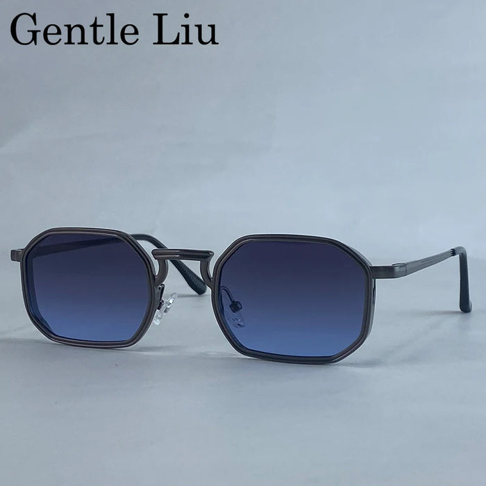 Steampunk Classic Rectangle Sunglasses Men 2026 Luxury Brand Punk Polygon Metal Frame Sun Glasses For Male Driving Eyewear Shade