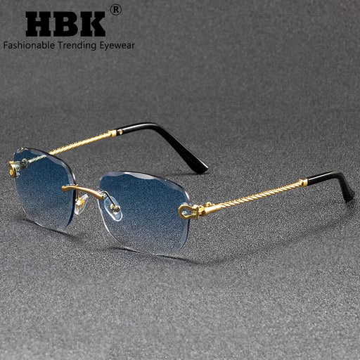 HBK Gafas de sol de metal sin montura para hombre, gafas de sol con corte ondulado para mujer, viaje, compras, gafas de sol UV400, estilo veraniego