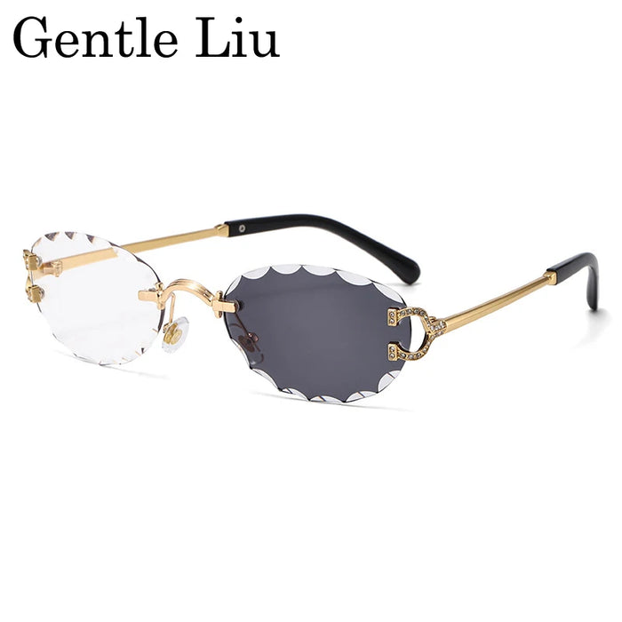 Oval Punk Rimless Change Color Sunglasses Men 2026 Luxury Brand  Photochromic Sunglass Metal Frame Cutting Lens Eyewear For Male