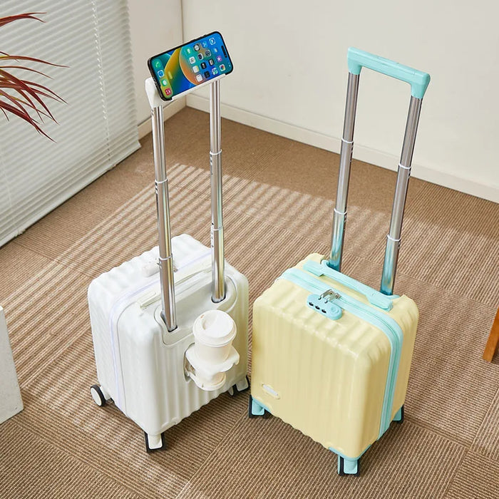 14-Inch Carry-On Suitcase with 3-Section Pull Rod Mobile Phone Holder And Cup Holder Lightweight Travel Luggage Handbag Suitcase