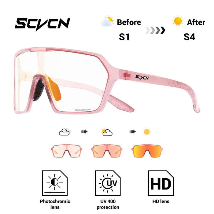SCVCN Fashion Color Photochromic Cycling Glasses Outdoor Running Sunglasses Men MTB Cycling Sunglasses Women Road Bike Glasses