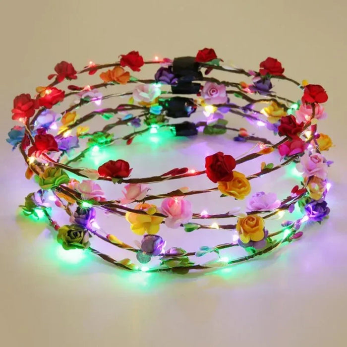 10pcs Adult Kids LED Glow Party Sequin Cat Bunny Crown Flower Headband Halo Light Up Wreath Hairband Birthday Gift Wedding