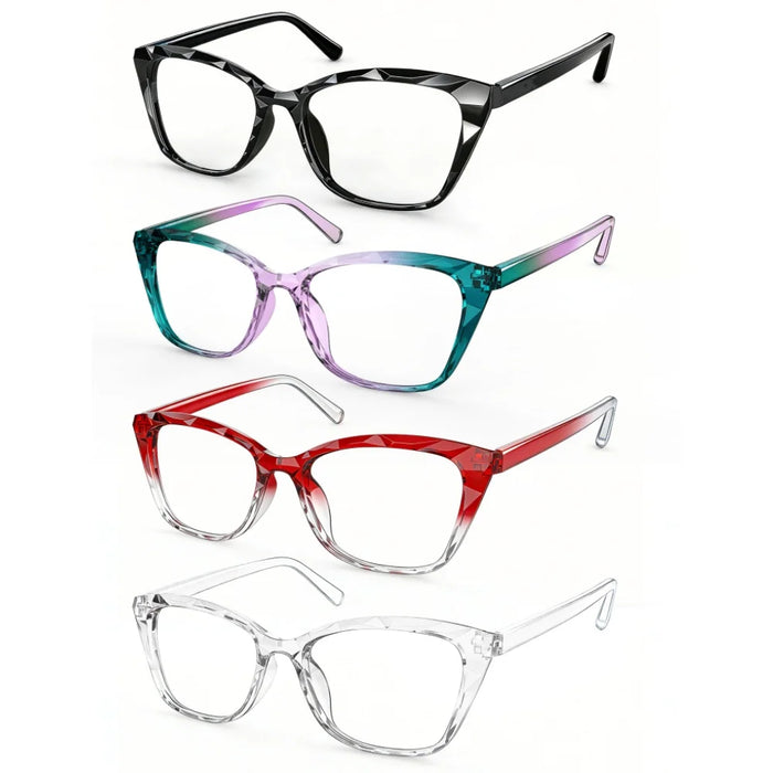 MODFANS Gradient Cat-Eye Polygonal Blue Light-Blocking Reading Glasses, Geometrically Cut Clear PC, for Women, +0.5 to +4.0.