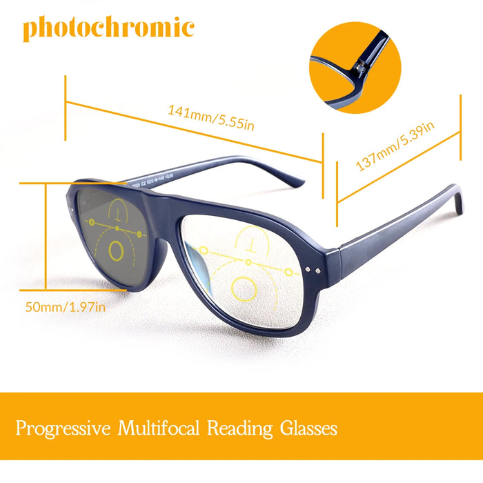 Progressive Multifocal Reading Glasses Men Women Oval Photochromic Presbyopic Eyeglasses Classic Rivet Anti Blue Light Diopter