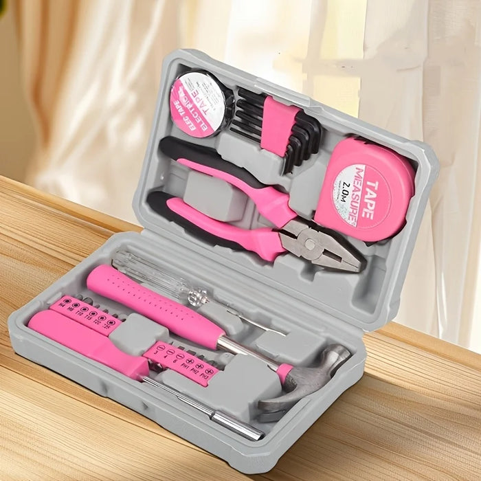 24pcs Pink Home Tool Kit Set Portable Compact Case Basic Hand Tools for Women DIY Household Repair Ideal Complete Gift