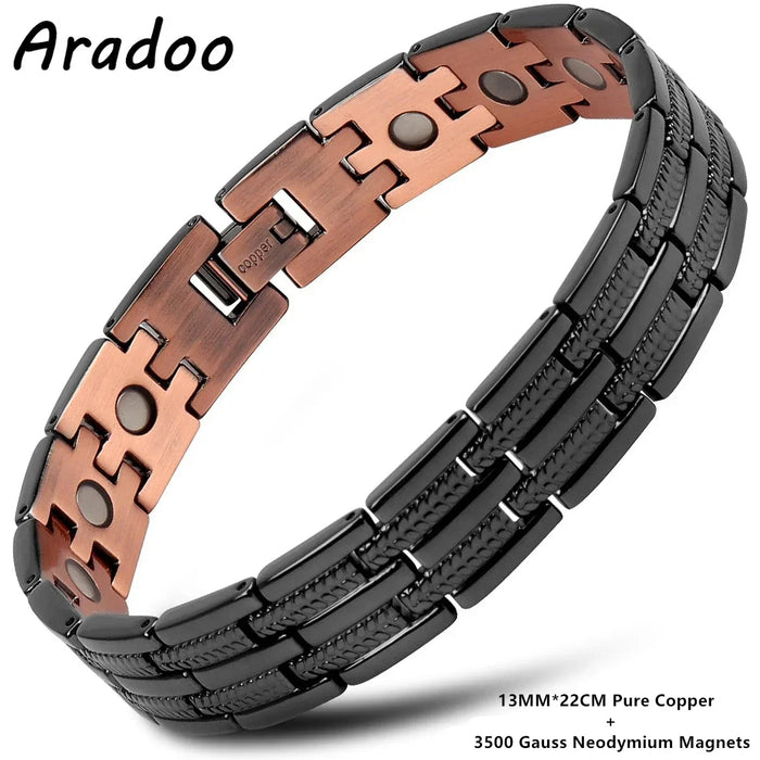 ARADOO  99.9% Pure Copper Bracelet with Double-Row Strength Magnets Jewelry Gift