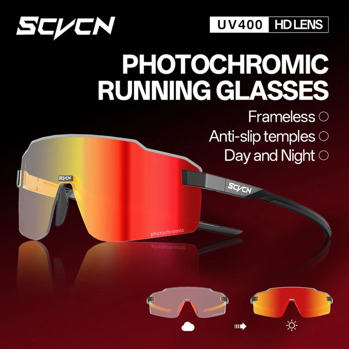 SCVCN Ultralight Photochromic Sports Running Sunglasses Men Women Outdoor Road Cycling Glasses UV400 Windproof Sandproof Goggles