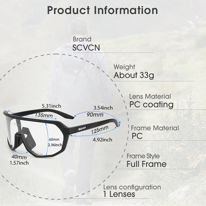 Scvcn-New Sunglasses Photochromic Cycling Glasses for Men Bicycle Mountain Bike Cycling Goggles UV400 MTB Polarized Road Women