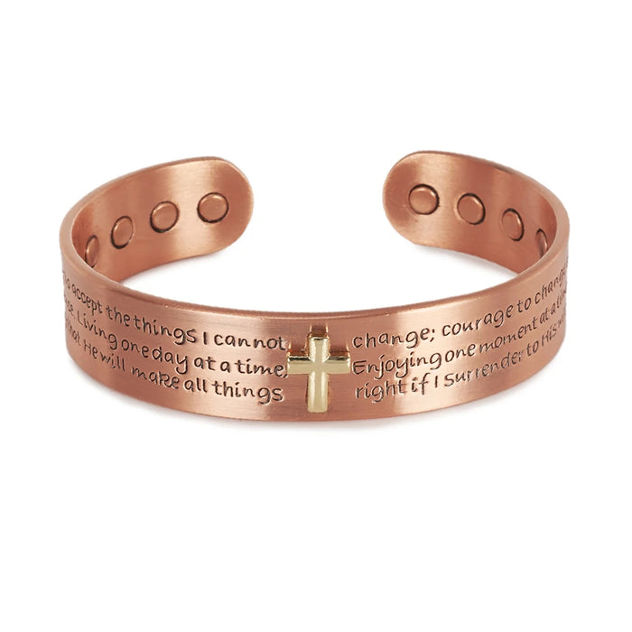 Pure Copper Bracelets for Men Cross Bible Adjustable Cuff Magnetic Bangles 15mm Arthritis Health High Magnet Jewelry Resizable