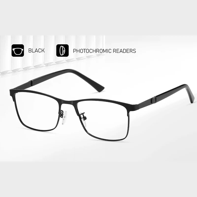 Reading Glasses Men Photochromic Blue Light Blocking Readers Wide Frame Style Metal Frame Tinted Eyeglasses