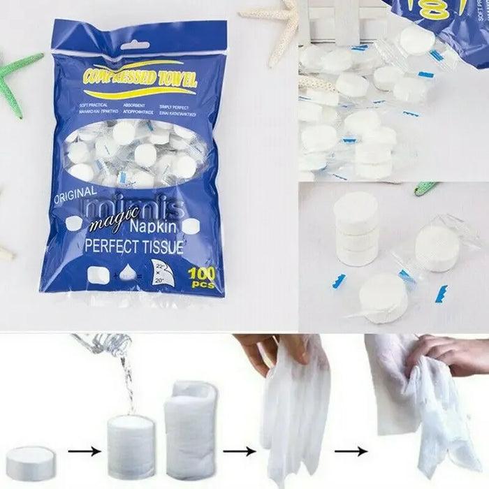 100Pcs Mini Compressed Towel Disposable Face Compressed Towels Soft Compressed Hand Wipe Portable Compressed Coin Tissue