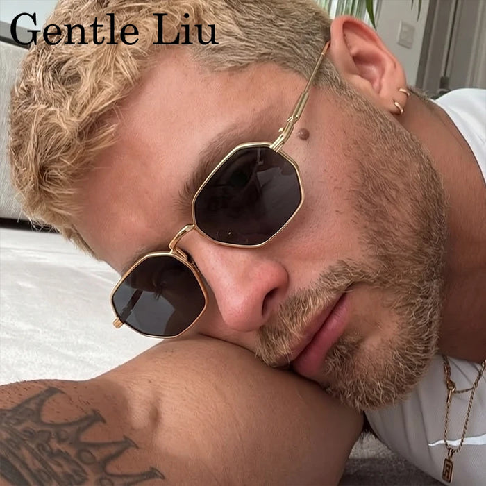 Lunettes de soleil punk octogonales rétro pour hommes 2026, monture métallique carrée de luxe, vintage, verres solaires dégradés UV400, style Steampunk