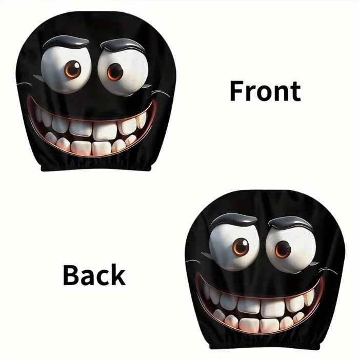 2pcs Funny Big-Eyed Cartoon Print Car Headrest Cover, Suitable For Travel And Daily Commuting,For Halloween Christmas Holiday