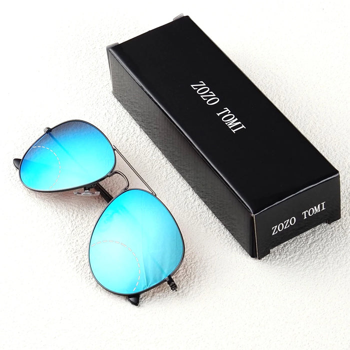 ZOZOTOMI Bifocal Reading Glasses Sunglasses Men Women Pilot Metal Frame Dual Focus Presbyopic Spectacles Coating Lens UV400