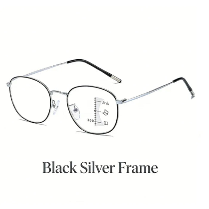 New Progressive Multifocal Reading Glasses for Both Near and Far Vision, Ultra-Light Metal Full-Frame, Anti-Blue Light, Suitable