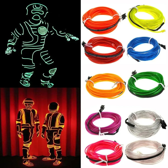 Câble Néon EL Lumineux LED Décoration Noël Fête Danse Déguisements Vêtements Lumineux Voiture Lumière Décoration Vêtements Soirée Rave 1m/3m/5m