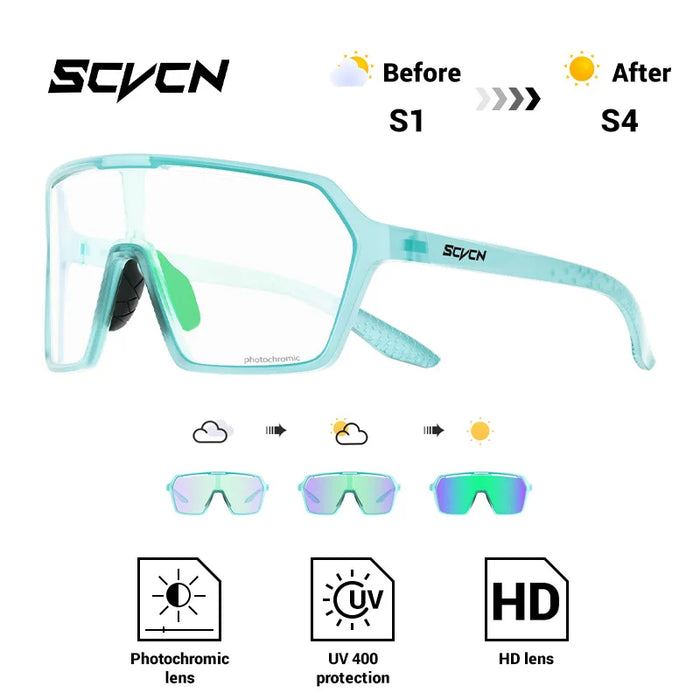 SCVCN Fashion Photochromic Men Cycling Sunglasses Women Outdoor Sports Running Mountain Hiking Glasses UV400 Protective Eyewear