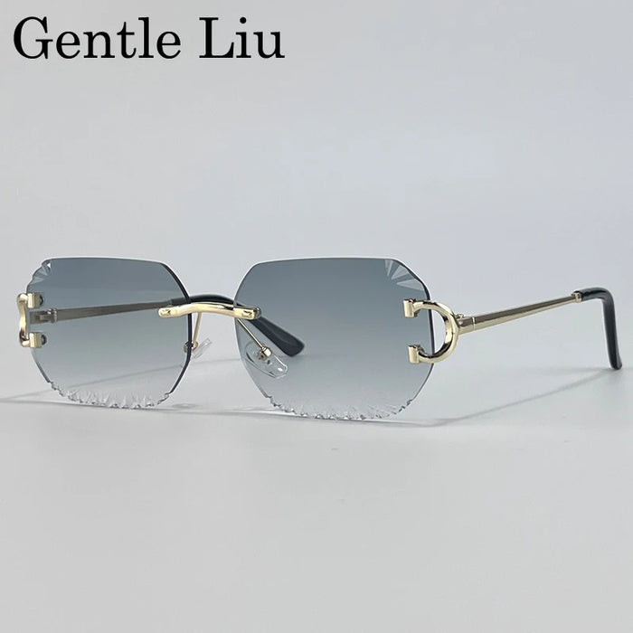 Vintage Square Rimless Sunglasses Men 2026 Luxury Brand Trendy Frameless Punk Sun Glasses Cut Edge Gradient Eyewear UV400 Shades