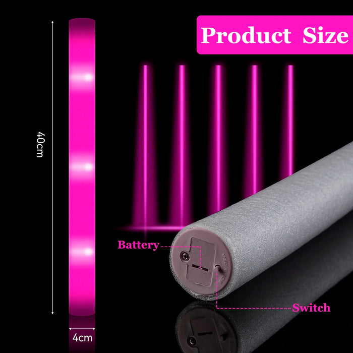 30pcs Pink LED Foam Stick Sponge Light Stick Light Up Baton Wands Cheer Tube Glow in The Dark Party Supplies for Raves Concert