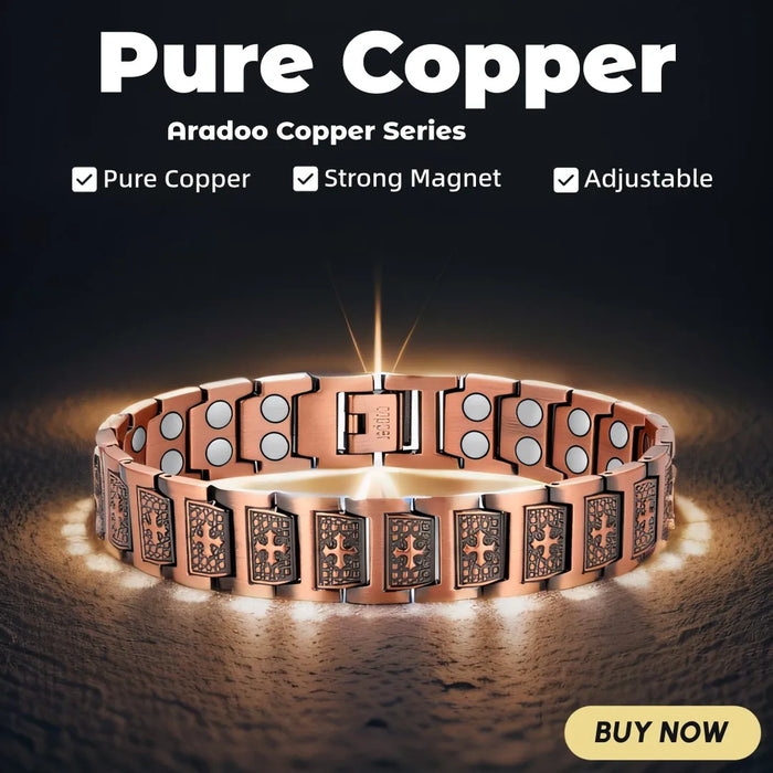 ARADOO Vintage Pure Copper Cross Men's Bracelet Magnetic Therapy Bracelet