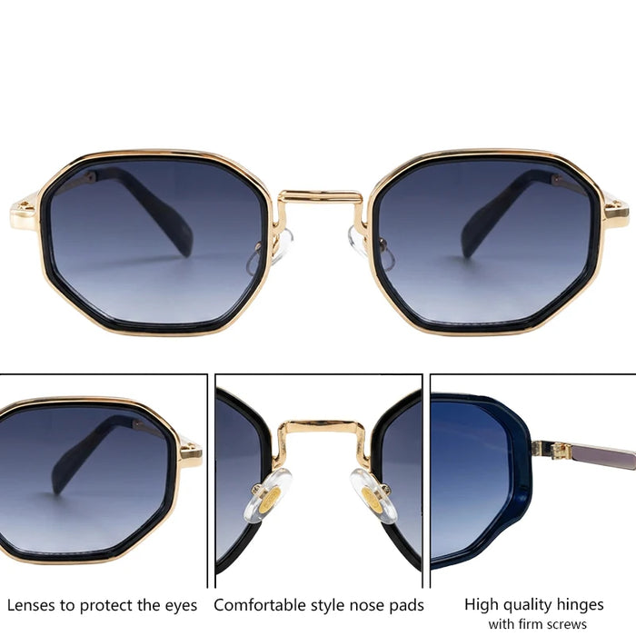 Lunettes de soleil polygonales carrées Steampunk Homme 2026, marque de luxe, monture métallique géométrique vintage, verres dégradés photochromiques
