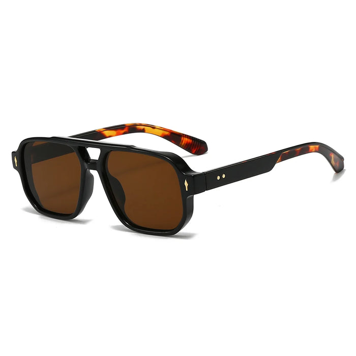 Lunettes de soleil carrées classiques à double pont pour hommes et femmes, verres transparents couleur océan, lunettes tendance avec rivets, protection UV400
