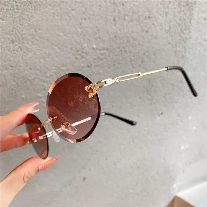 Fashion Rimless Sunglasses Women Classic Oval Cute Glasses Brand Vintage Small Rectangle Sun Glasses Female Eyewear Anti-Glare