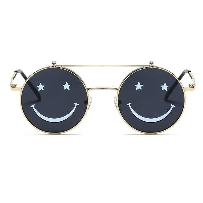 Gafas de sol abatibles con cara sonriente a la moda para mujer, estilo océano, puente nasal ajustable, protección UV400