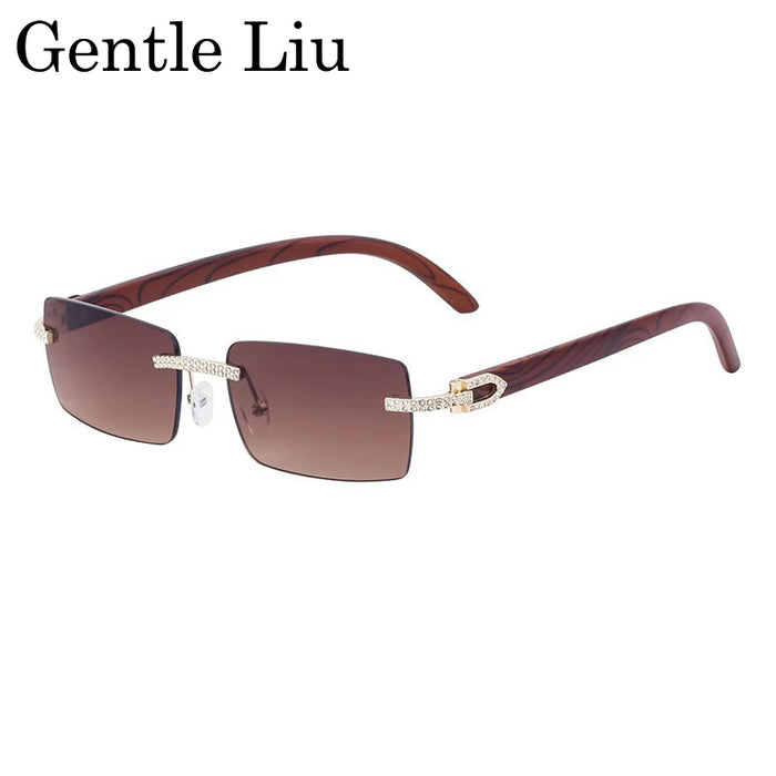 Y2K Rectangle Rimless Sunglasses Men Vintage Sun Glasses For Male 2026 Luxury Rhinestone Eyewear Punk Fashion Frameless Shades