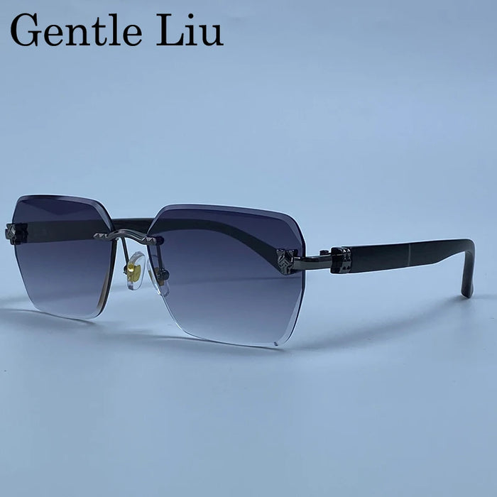 Rimless Square Men Sunglasses 2026 Luxury Polygon Photochromic Sun Glasses Male Driving Shades Punk Cut Lenses Frameless Eyewear
