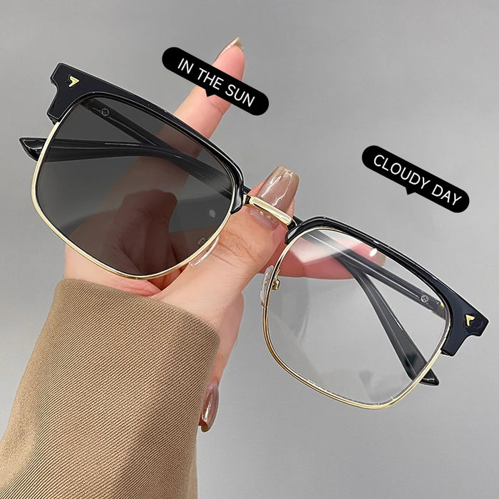 BEAU FIVE 2026 New Vintage Metal Frame Photochromic Blue Light Blocking Glasses Auto-Tint UV Protective Stylish Eyewear F108