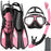 Mask Fins Snorkel Set 4 in 1 Panoramic View Dry Top Adjustable Short Dive Flippers Travel Bag Scuba Gear Diving Swimming Adults