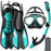Mask Fins Snorkel Set 4 in 1 Panoramic View Dry Top Adjustable Short Dive Flippers Travel Bag Scuba Gear Diving Swimming Adults