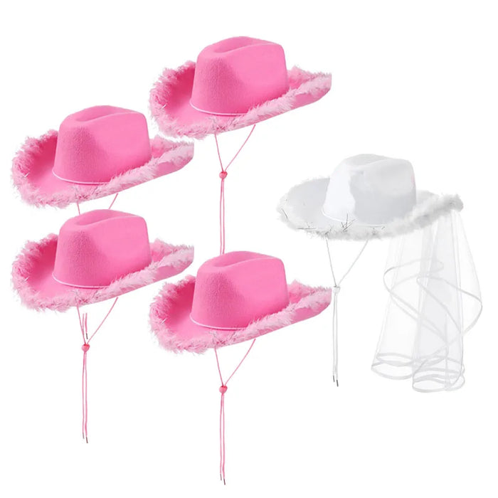 Lot de 5-12 Chapeaux de cow-girl/cowboy pour enterrement de vie de jeune fille, mariage, avec bandana en strass et lunettes en forme de cœur pour une dernière soirée disco