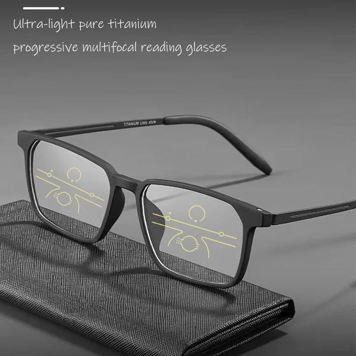 Gafas de lectura progresivas de titanio puro para hombres, antiluz azul, para presbicia, con almohadillas nasales ajustables, dioptrías de +1.0 a +4.0