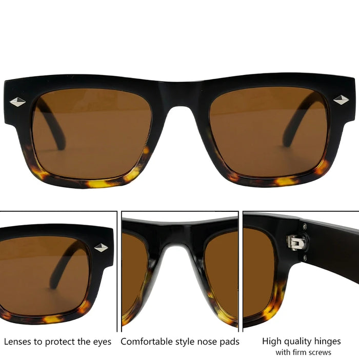 Lunettes de soleil rétro steampunk carrées photochromiques pour hommes, marque de luxe, design oversize, monture épaisse, rivet, lunettes de soleil pour homme