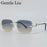 Rimless Square Sunglasses Men 2026 Luxury Brand Cut Edge Eyewear Trendy Leopard Head Sunglass For Male Punk Metal Frame Shades