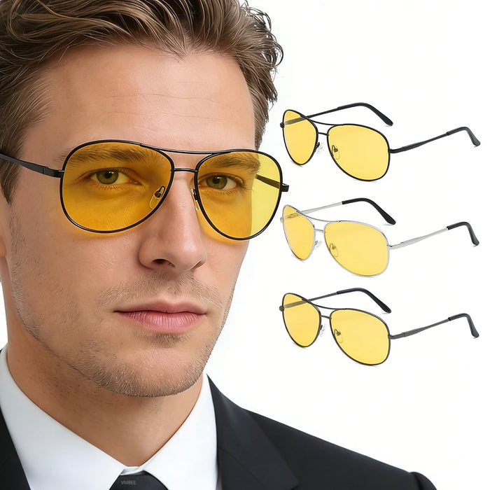 Gafas de visión nocturna VIVIBEE Pilot para conducir, lentes amarillas polarizadas UV400, gafas de aviador para hombre, lentes de sol de visión nocturna