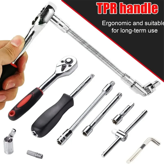46 Piece 1 4 Inch Drive Socket Wrench Set Metric Hexagonal Socket Ratchet Wrench for Home and Auto Repair Hand Tool