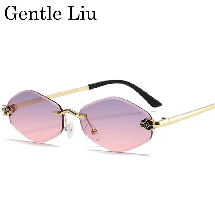 Gafas de sol hexagonales sin montura a la moda para mujer 2026, de marca de lujo, estilo Y2K Punk, sexy, para viajar, lentes de sol para mujer, gafas sin montura de rombos