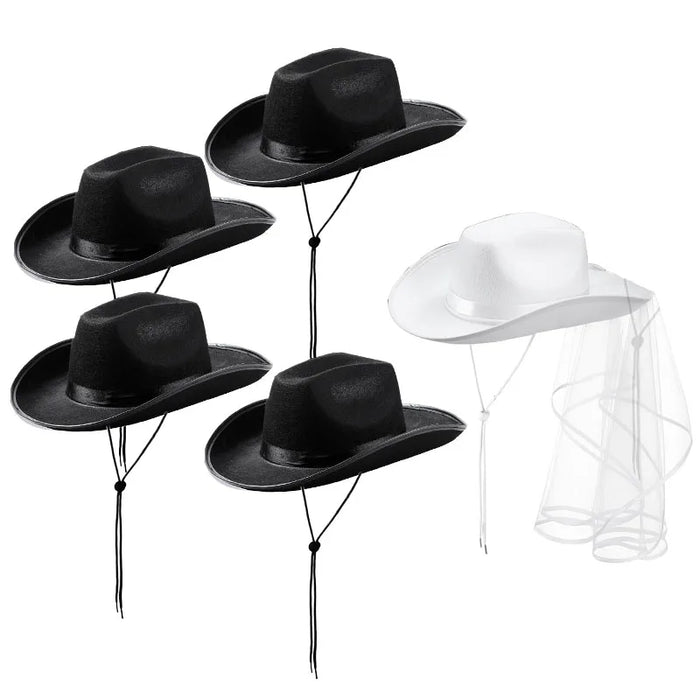 Lot de 5-12 Chapeaux de cow-girl/cowboy pour enterrement de vie de jeune fille, mariage, avec bandana en strass et lunettes en forme de cœur pour une dernière soirée disco