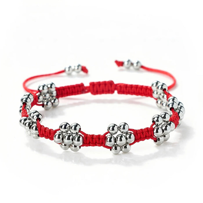 Handmade Adjustable Red Braided Rope Bracelets 5mm Copper Beads Flower Shape Lucky Bangle Women Daily Wear Fashion Jewelry Gifts
