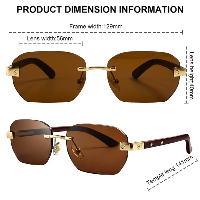 Gafas de sol pequeñas cuadradas sin montura para hombre 2026, de lujo, de diseñador, vintage, poligonales, rectangulares, con montura metálica dorada, estilo retro