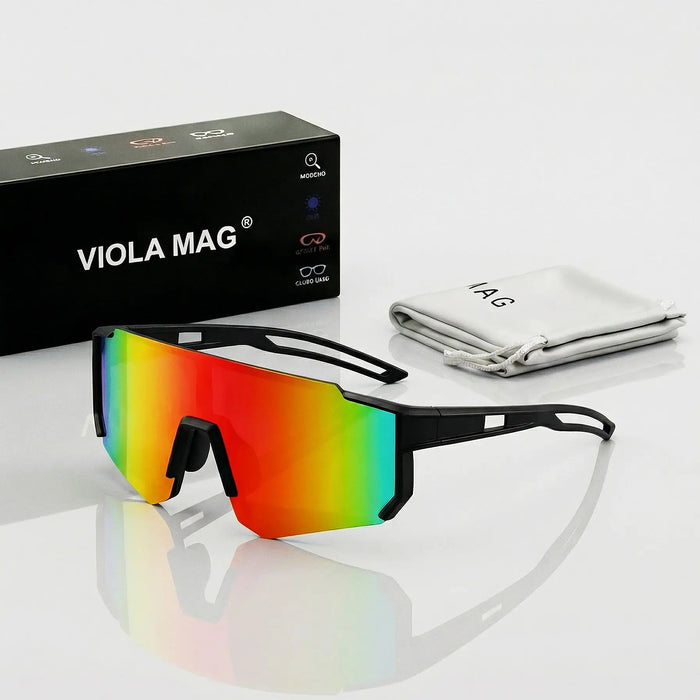 VIOLA MAG Unisex Sports Sunglasses, Oversized Frame Cycling Glasses, Lightweight TR90 Lenses, Non-slip for Running, Fishing, Hik
